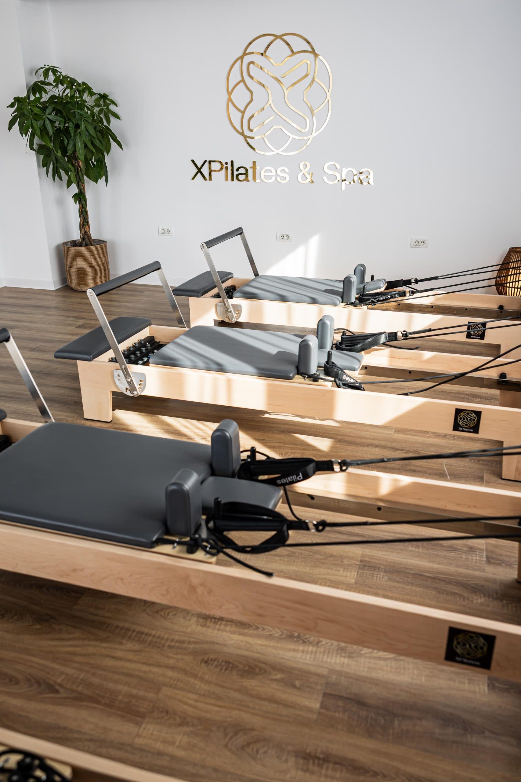 Aparate Pilates Reformer pregătite pentru antrenament la XPilates